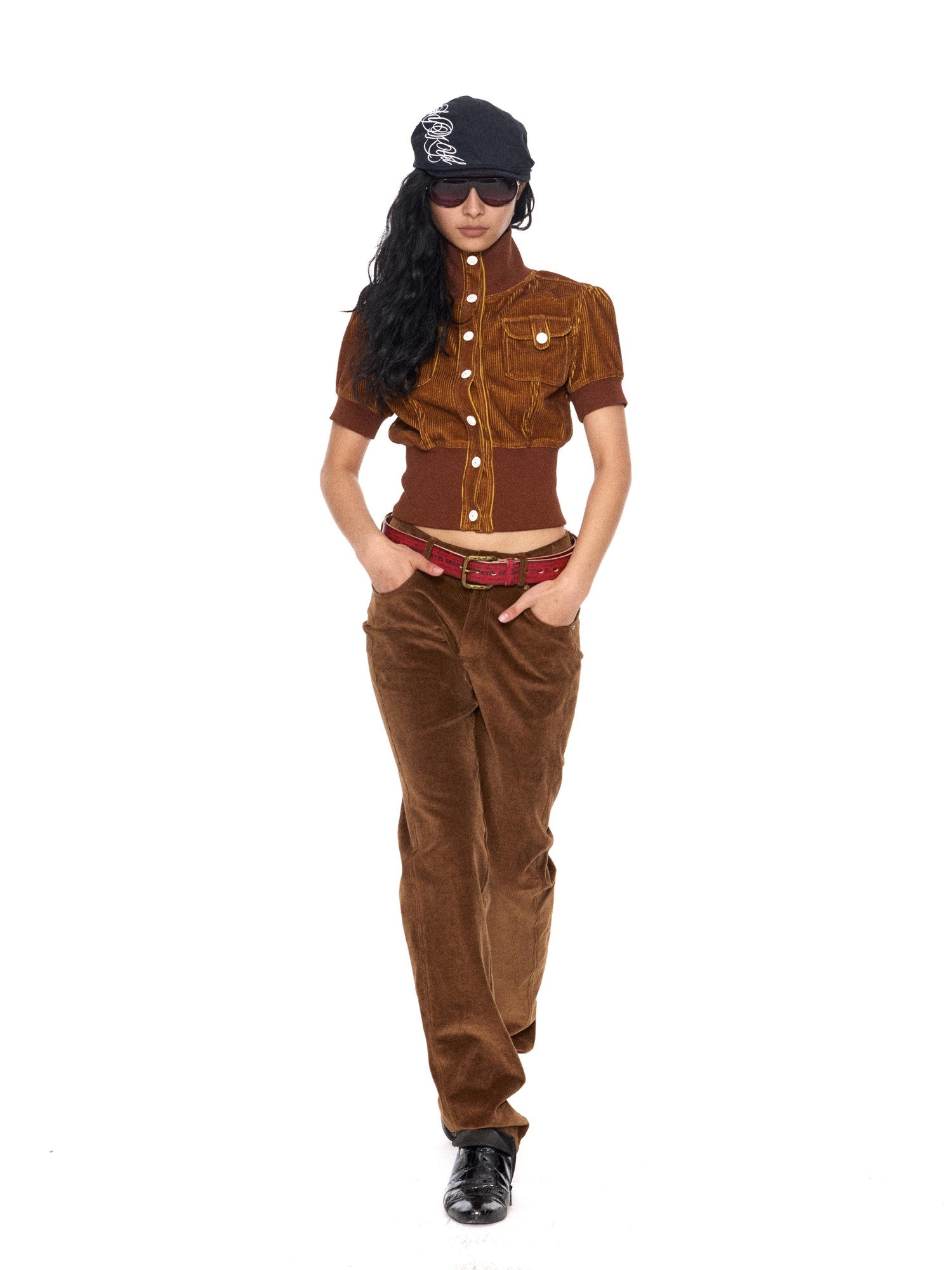 NyDkyel Two Tone Special Craft Stand Collar Waist Cinch Women&