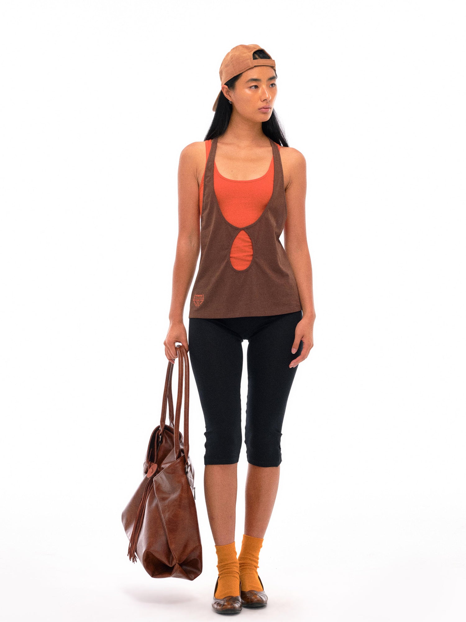 NyDkyel Two Tone U Neck Layered Top With Back Twist Detail