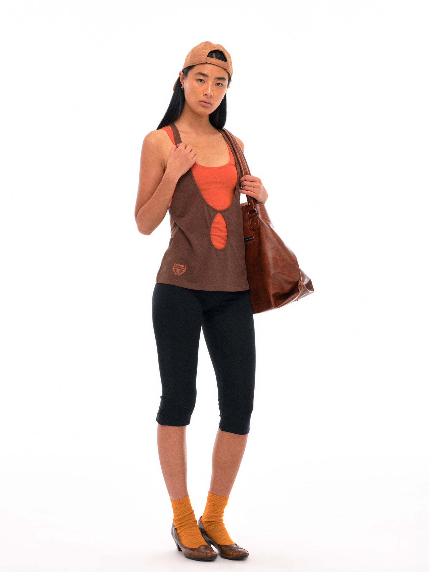 NyDkyel Two Tone U Neck Layered Top With Back Twist Detail