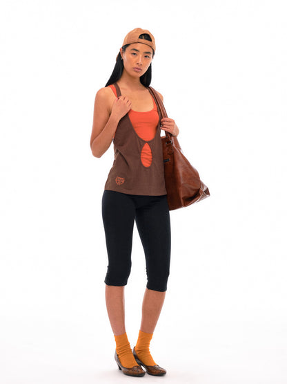 NyDkyel Two Tone U Neck Layered Top With Back Twist Detail