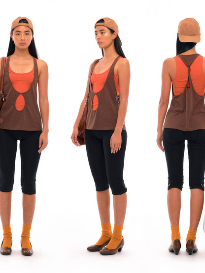 NyDkyel Two Tone U Neck Layered Top With Back Twist Detail