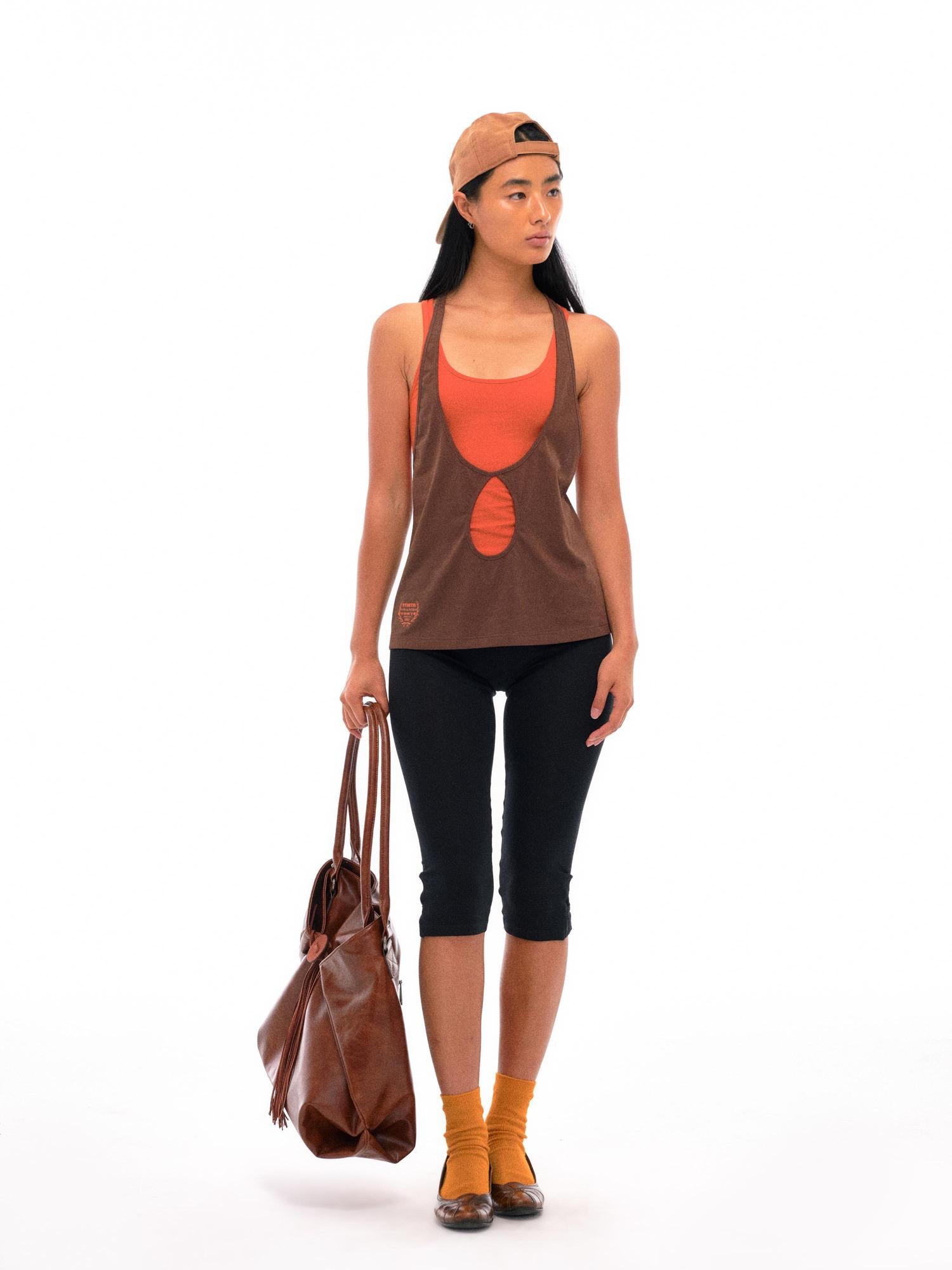 NyDkyel Two Tone U Neck Layered Top With Back Twist Detail