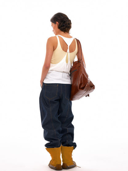 NyDkyel Two Tone U Neck Layered Top With Back Twist Detail