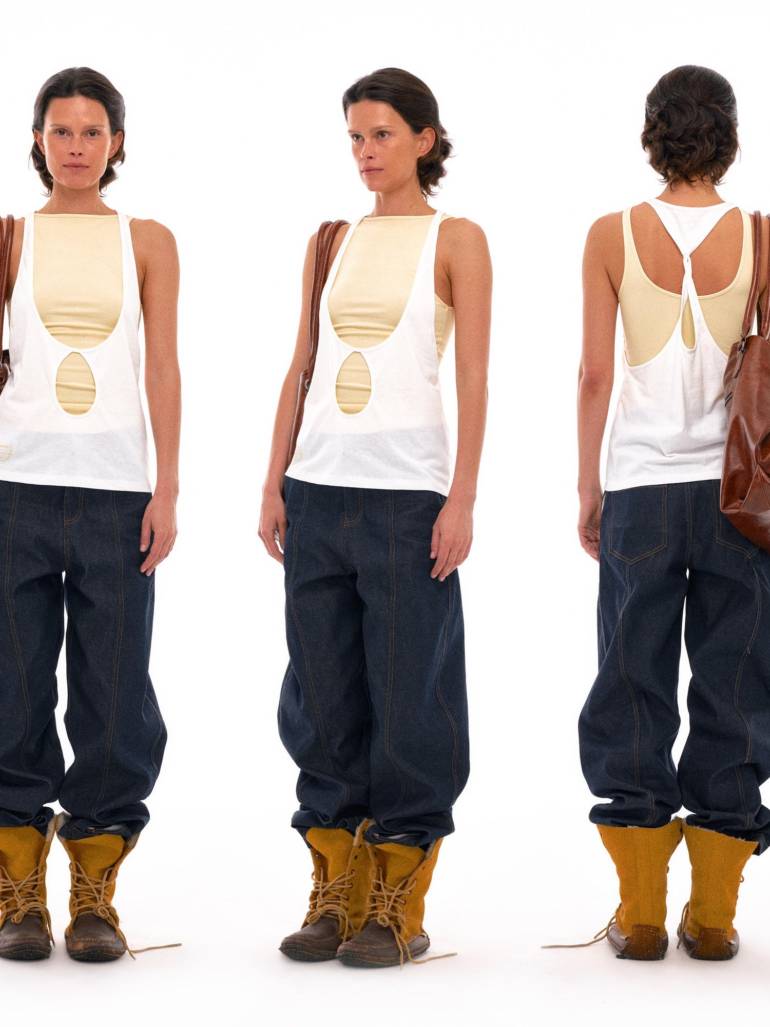 NyDkyel Two Tone U Neck Layered Top With Back Twist Detail
