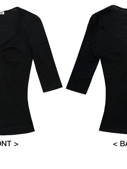 Ultrafine Merino Wool Knit Top with U Neck and Ruffle Detail