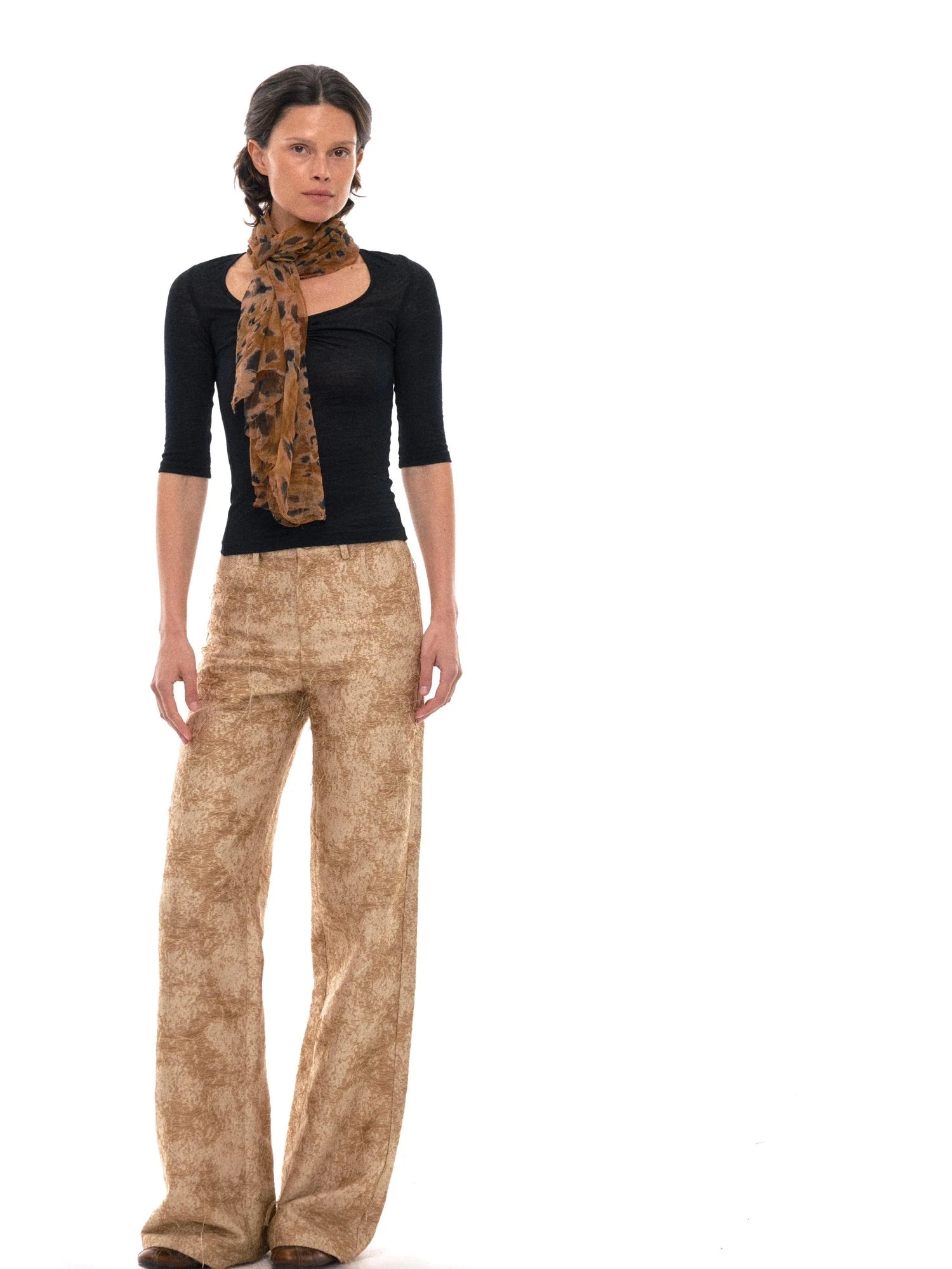 Ultrafine Merino Wool Knit Top with U Neck and Ruffle Detail