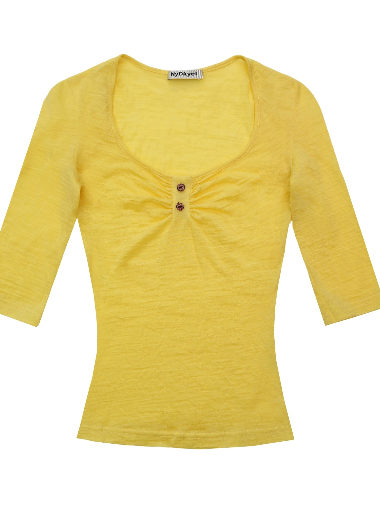 Ultrafine Merino Wool Knit Top with U Neck and Ruffle Detail