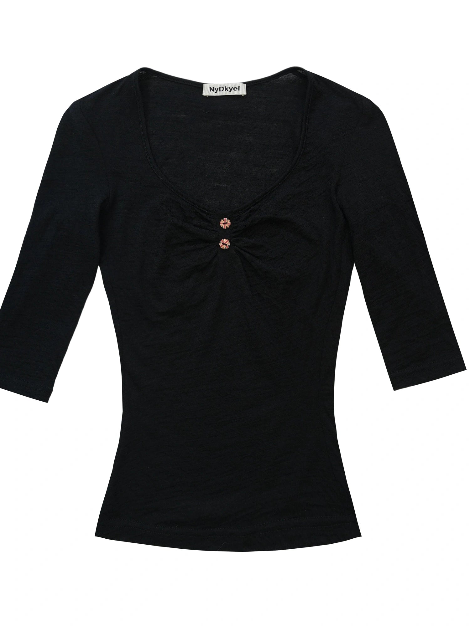 Ultrafine Merino Wool Knit Top with U Neck and Ruffle Detail