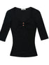 Ultrafine Merino Wool Knit Top with U Neck and Ruffle Detail