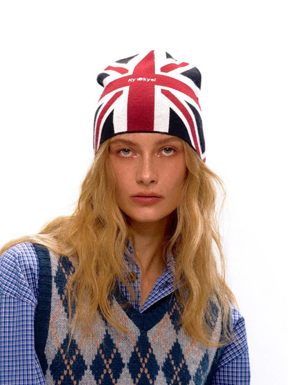 Union Jack Embroidered Knit Beanie