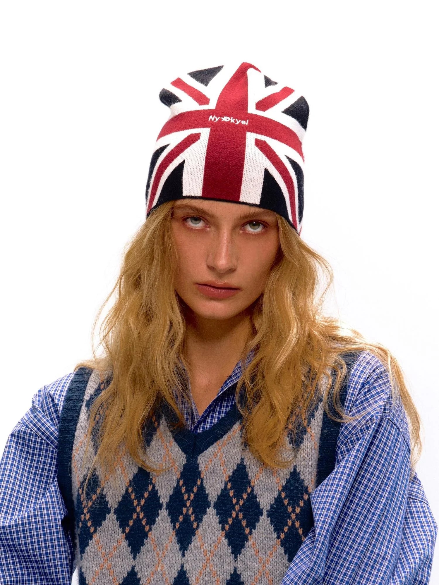 Union Jack Embroidered Knit Beanie