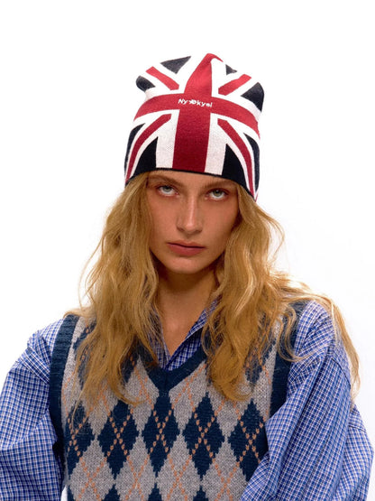 Union Jack Embroidered Knit Beanie
