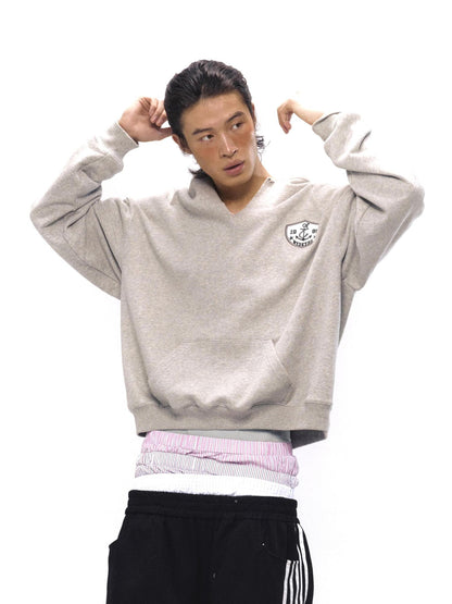 NyDkyel V-Neck Anchor Embroidered Hooded Sweatshirt