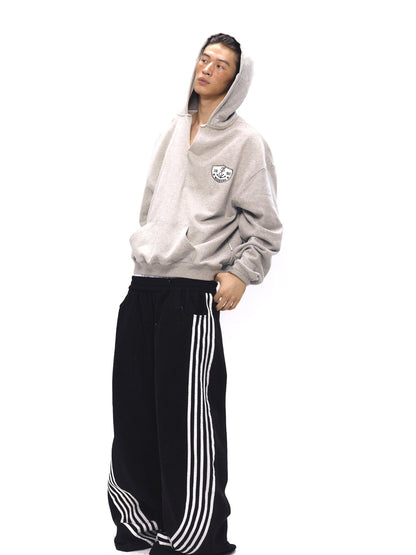 NyDkyel V-Neck Anchor Embroidered Hooded Sweatshirt