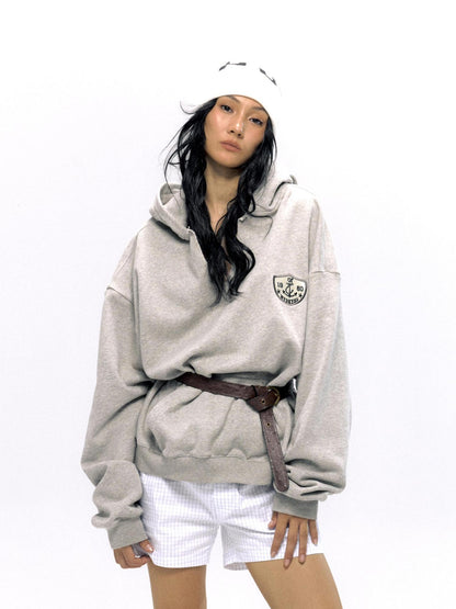 NyDkyel V-Neck Anchor Embroidered Hooded Sweatshirt