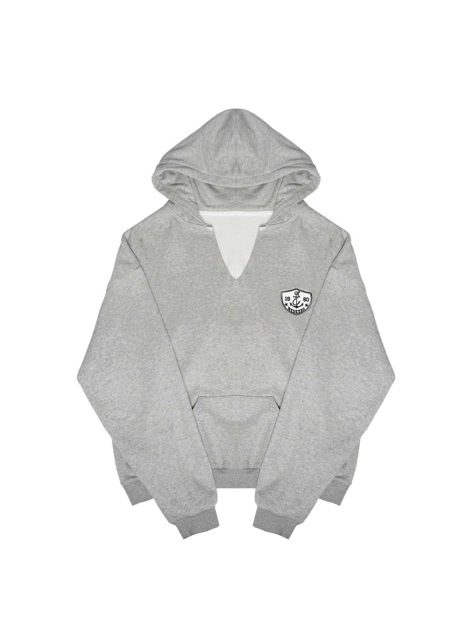 NyDkyel V-Neck Anchor Embroidered Hooded Sweatshirt