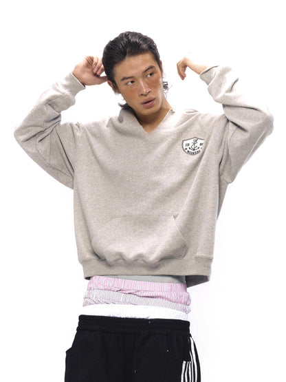 NyDkyel V-Neck Anchor Embroidered Hooded Sweatshirt