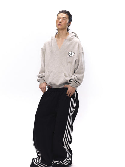 NyDkyel V-Neck Anchor Embroidered Hooded Sweatshirt