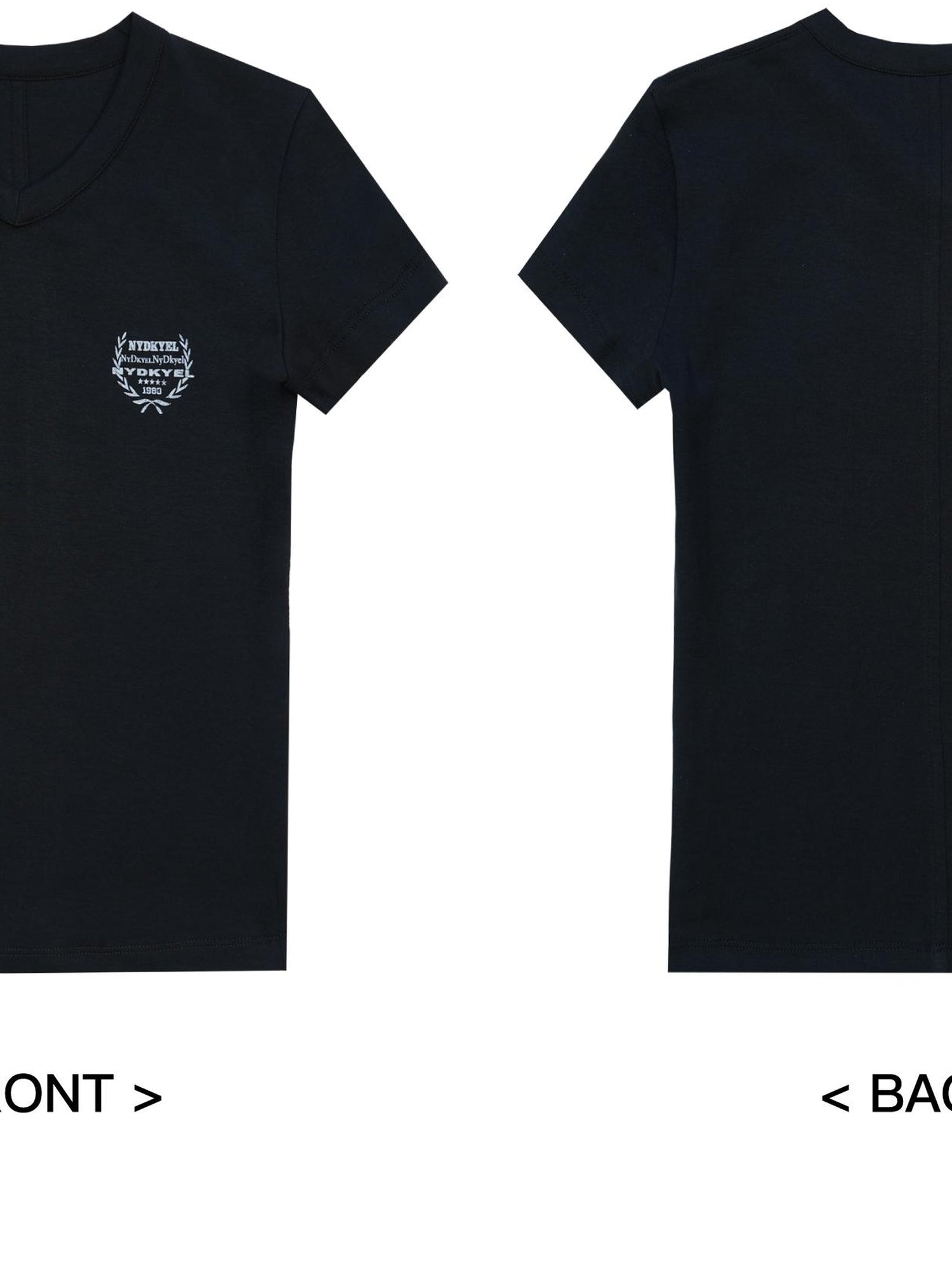 NyDkyel V-Neck Fitted Cotton T-Shirt with Back Seam and Logo Print