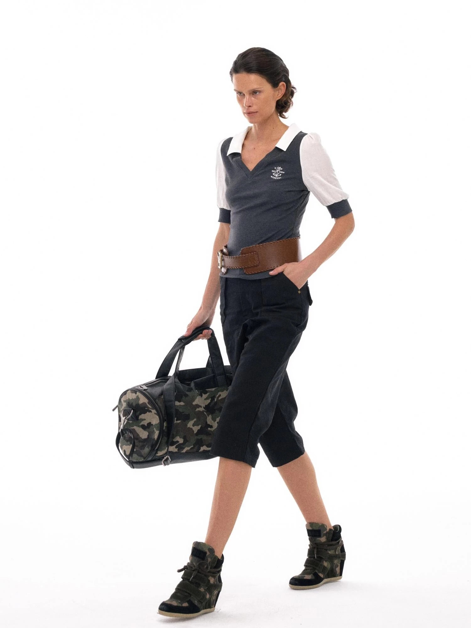 V-Neck Knit Polo With Anchor Embroidery