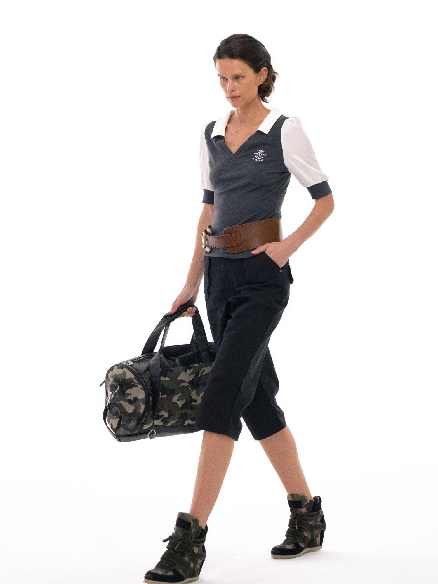 V-Neck Knit Polo With Anchor Embroidery