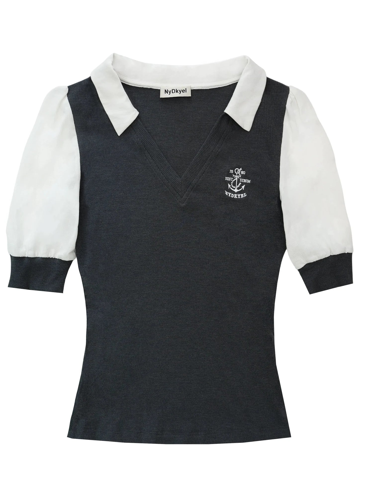 V-Neck Knit Polo With Anchor Embroidery