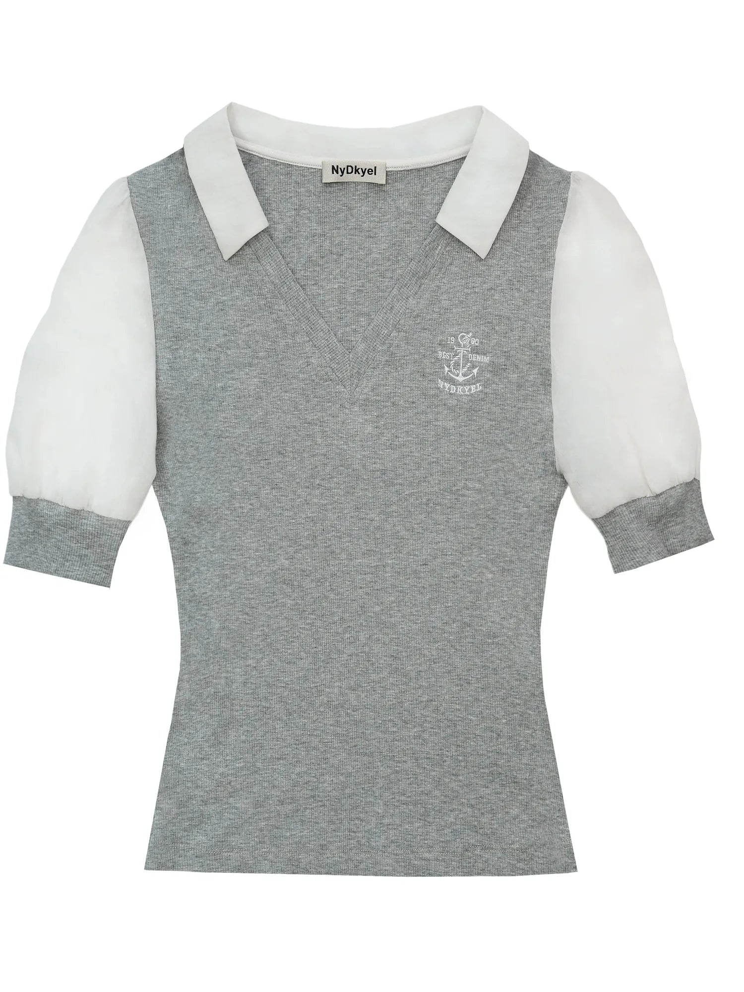 V-Neck Knit Polo With Anchor Embroidery