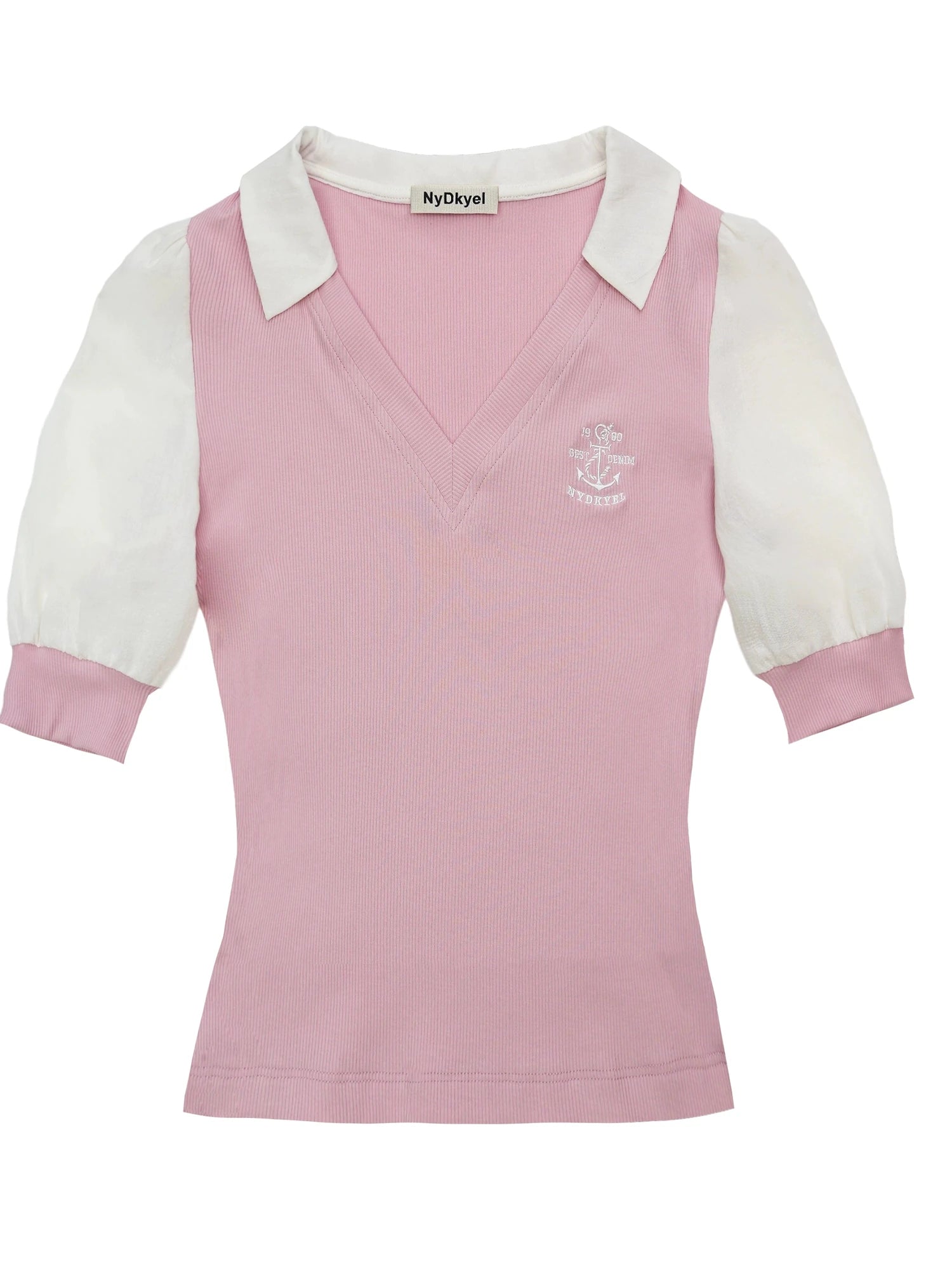 V-Neck Knit Polo With Anchor Embroidery