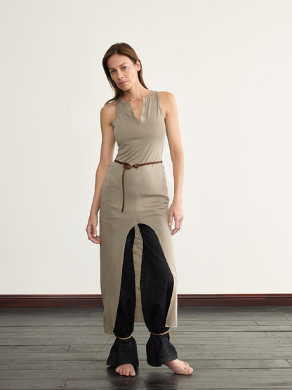 NyDkyel V-Neck Wrap Belted Split Hem Midi Dress