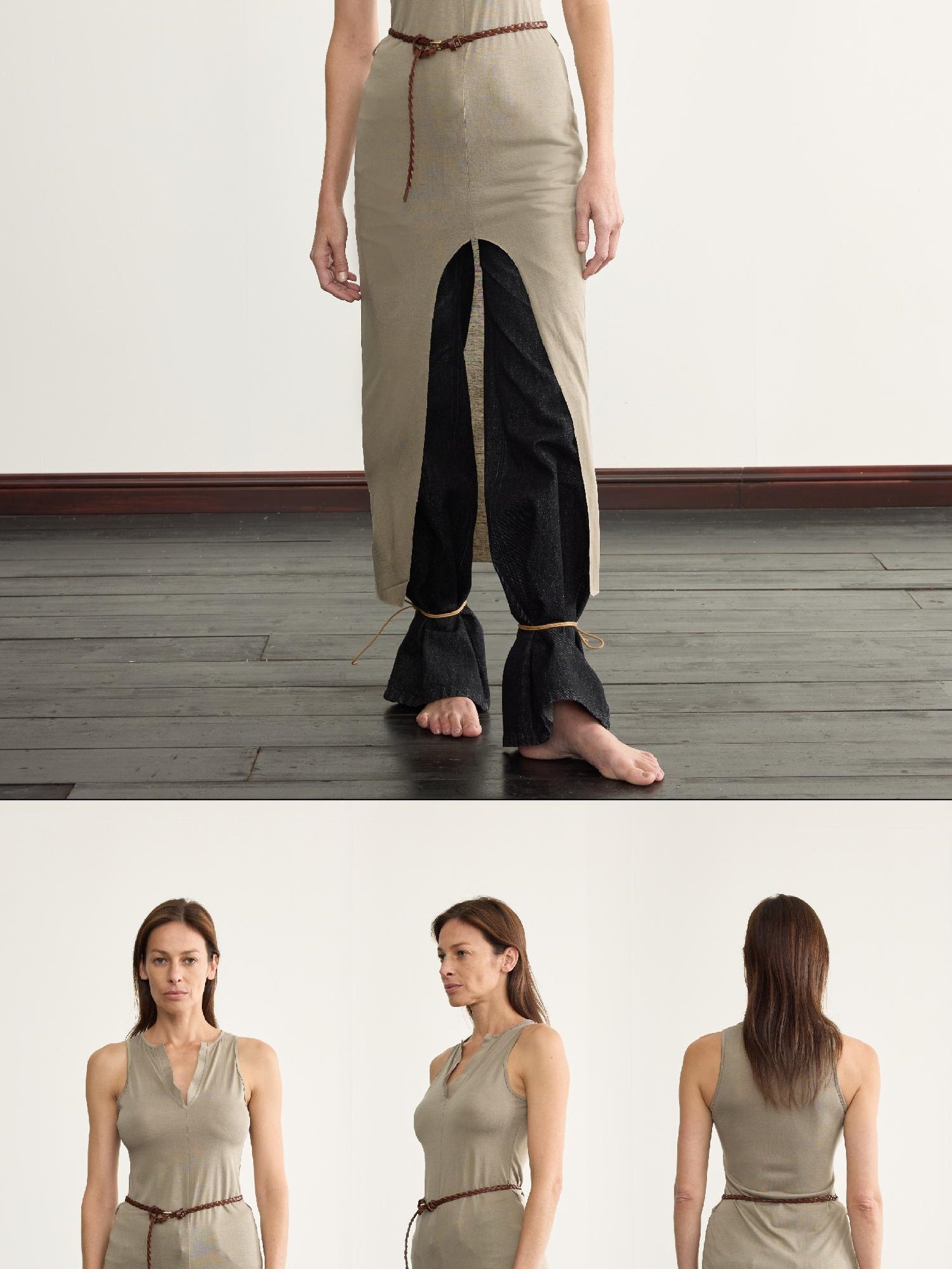 NyDkyel V-Neck Wrap Belted Split Hem Midi Dress