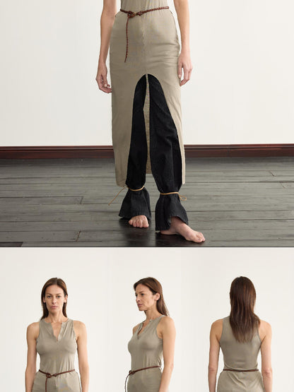 NyDkyel V-Neck Wrap Belted Split Hem Midi Dress