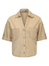V-neck Linen Blend ShorT-shirt with Wood Buttons & Topstitch