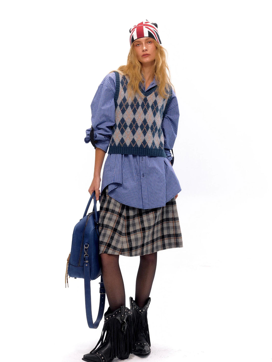 Vintage Blue Plaid Oversized Unisex Shirt