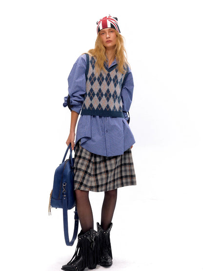 Vintage Blue Plaid Oversized Unisex Shirt