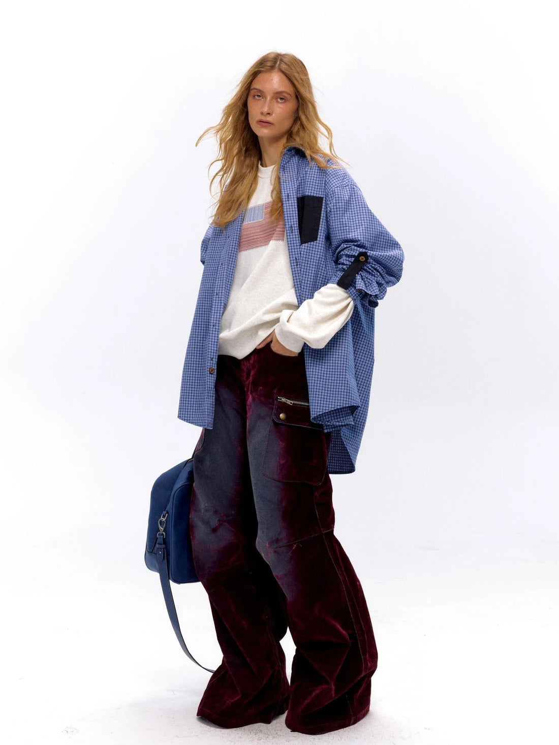 Vintage Blue Plaid Oversized Unisex Shirt