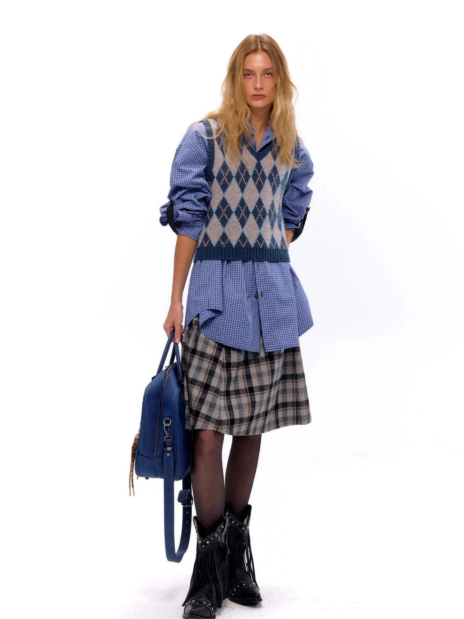 Vintage Blue Plaid Oversized Unisex Shirt