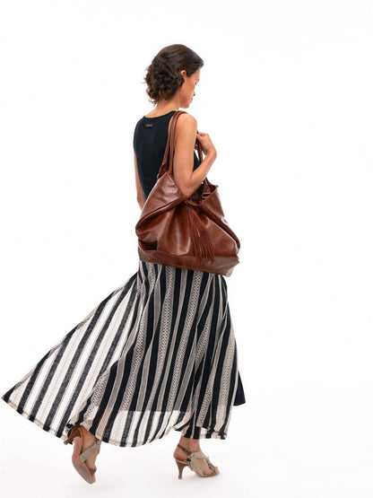 Vintage Brown Tote Bag With Adjustable Twist Lock And Fringe