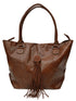 Vintage Brown Tote Bag With Adjustable Twist Lock And Fringe