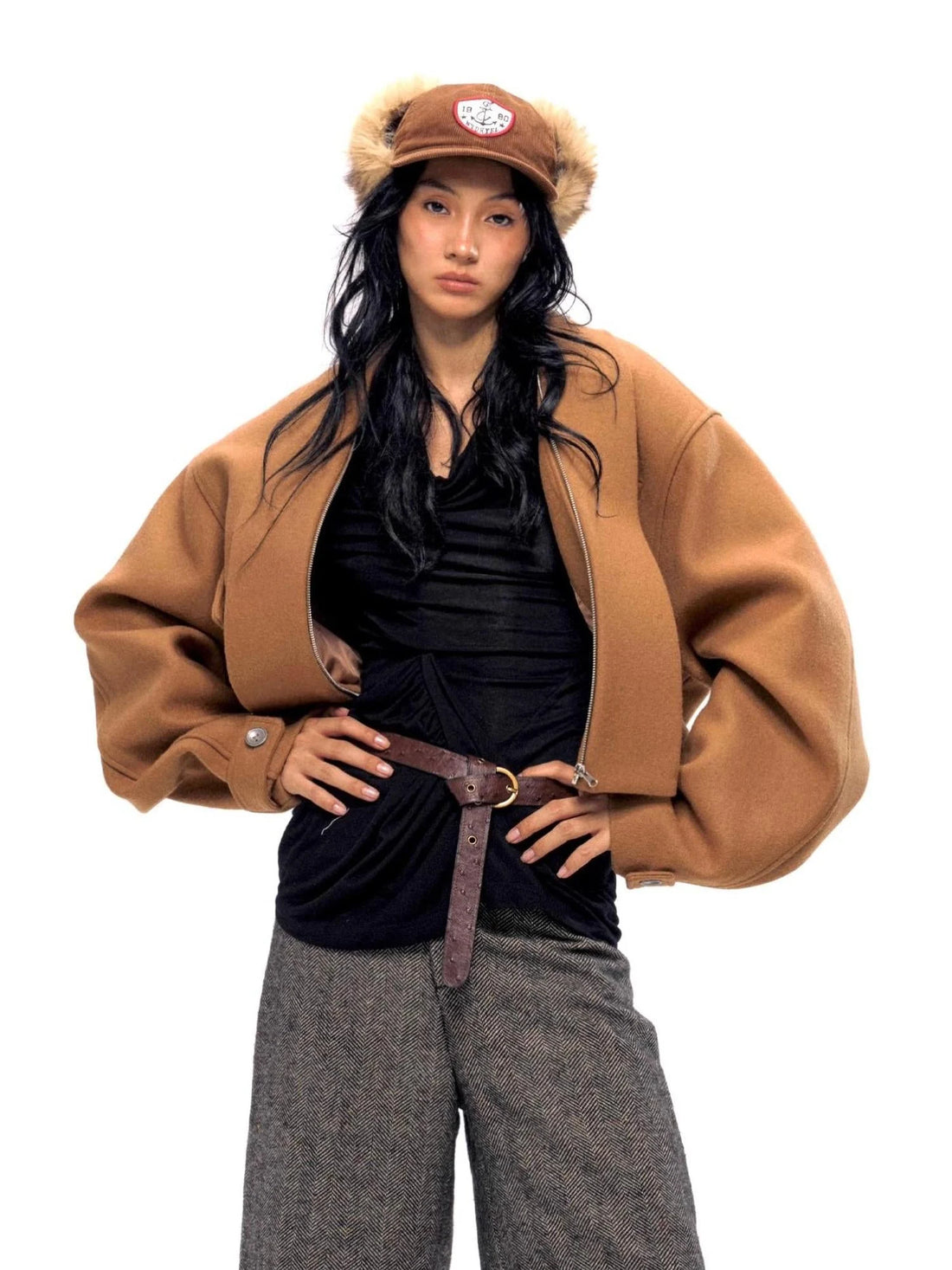 Vintage Brown Wool Blend Felted Notch Lapel Jacket