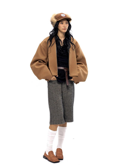 Vintage Brown Wool Blend Felted Notch Lapel Jacket