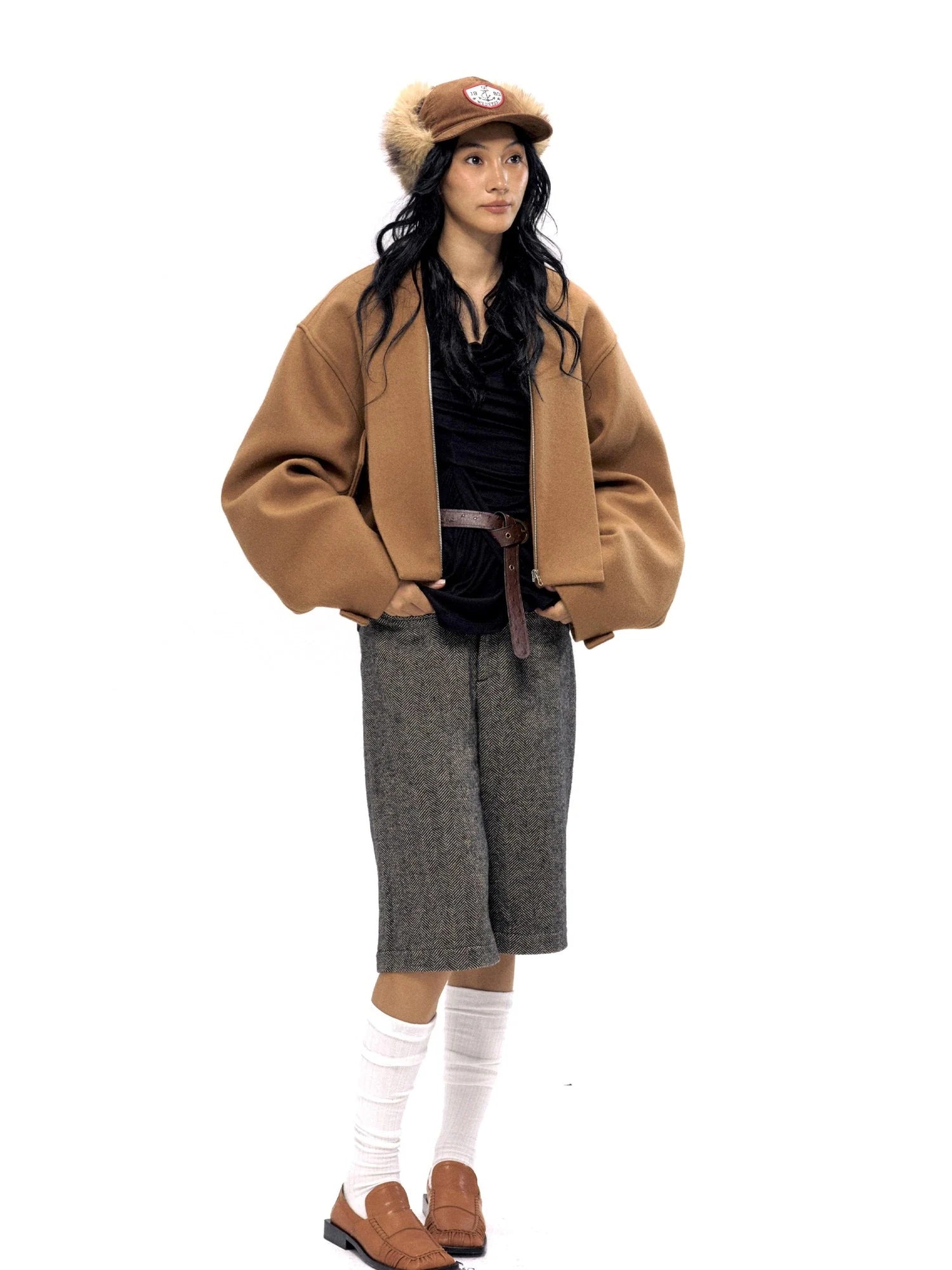 Vintage Brown Wool Blend Felted Notch Lapel Jacket