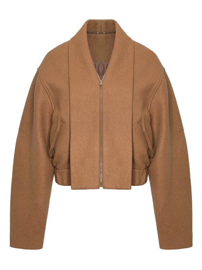 Vintage Brown Wool Blend Felted Notch Lapel Jacket