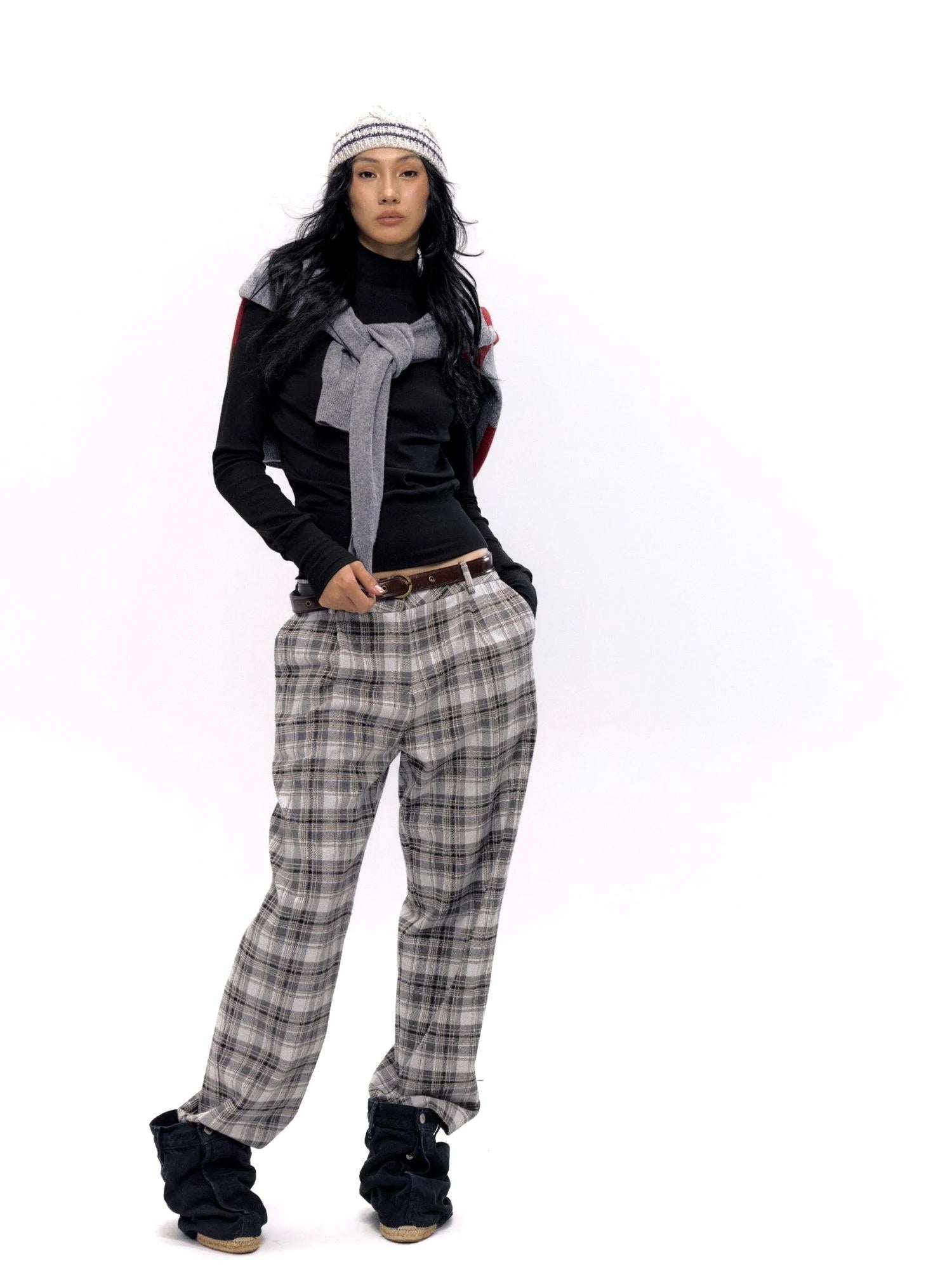 Vintage Checkered Tweed Relaxed Fit Trousers
