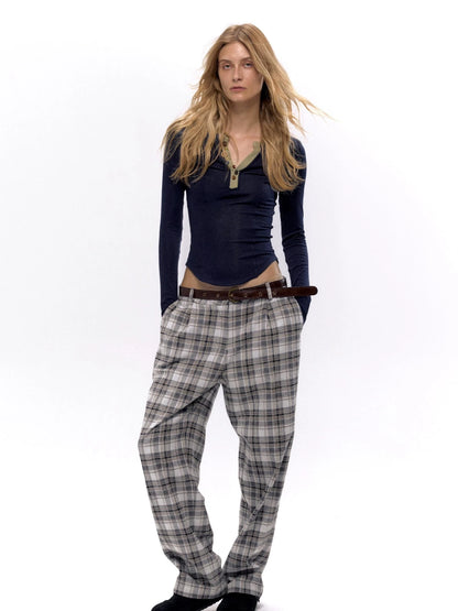 Vintage Checkered Tweed Relaxed Fit Trousers