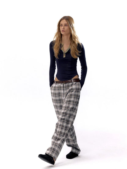 Vintage Checkered Tweed Relaxed Fit Trousers
