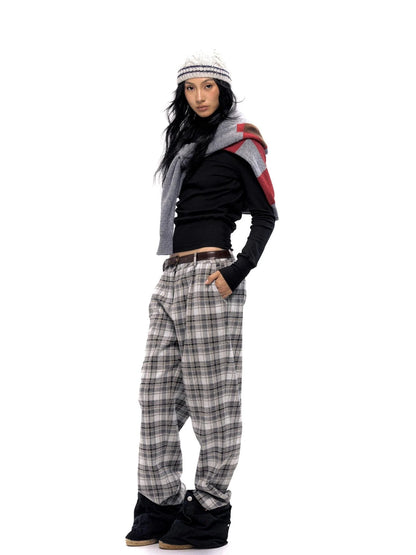 Vintage Checkered Tweed Relaxed Fit Trousers