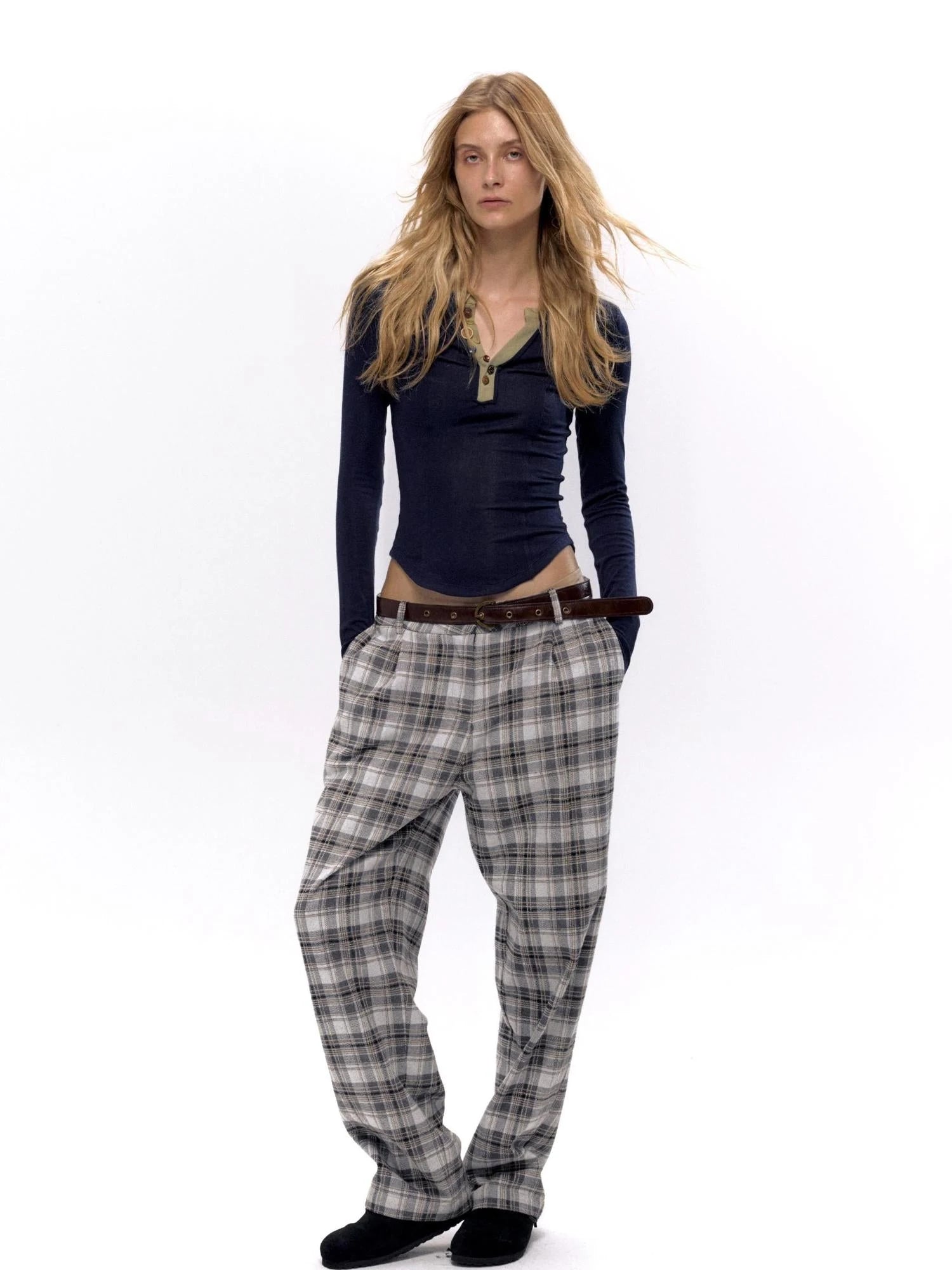 Vintage Checkered Tweed Relaxed Fit Trousers