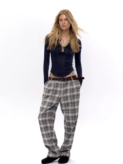 Vintage Checkered Tweed Relaxed Fit Trousers