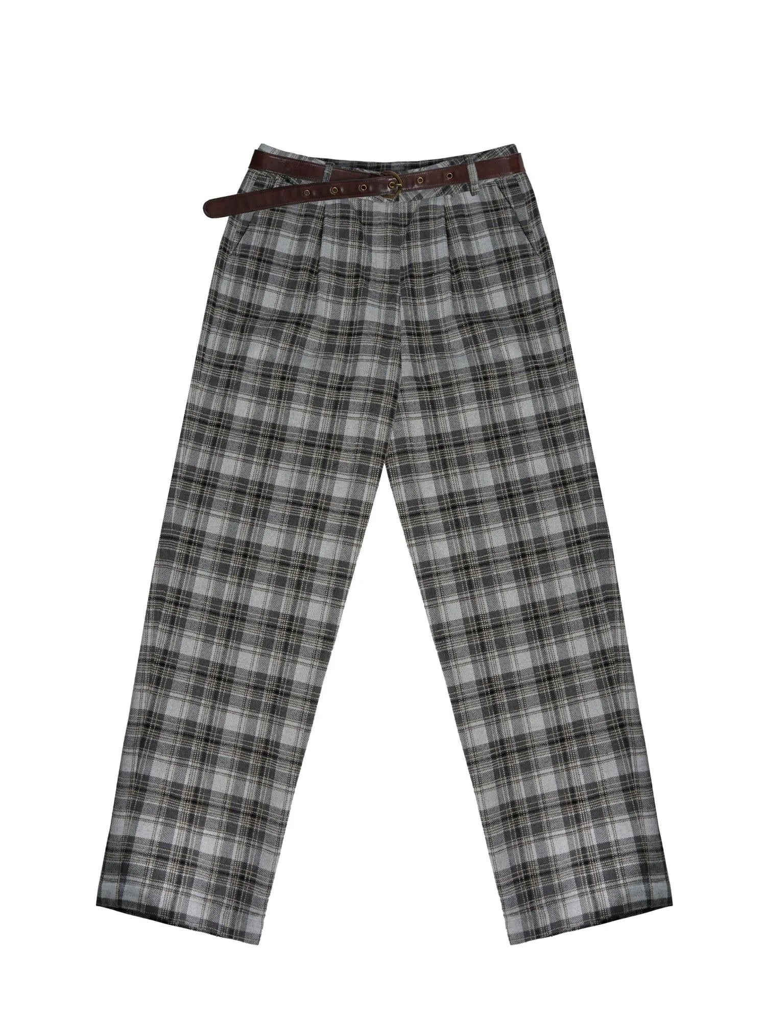 Vintage Checkered Tweed Relaxed Fit Trousers