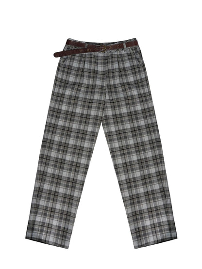 Vintage Checkered Tweed Relaxed Fit Trousers